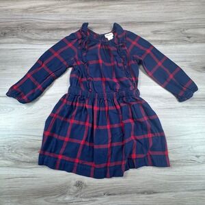 Crewcuts Navy Red Plaid Long Sleeve Dress Size 4 Cotton Ruffle Collar